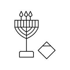 Fototapeta premium Minimalist line art illustration of a hanukkah menorah with lit candles and star of david icon