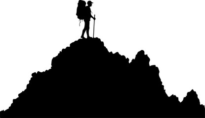 Obraz premium Mountain Hikers Silhouettes Vector with Trekking Poles 