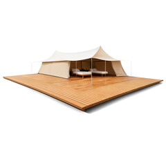 Luxurious glamping tent on wooden platform with elegant design for outdoor retreat
