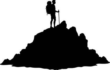 Obraz premium Mountain Hikers Silhouettes Vector with Trekking Poles 
