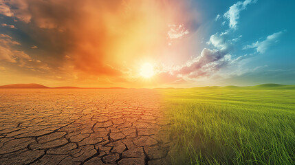Climate change impact drought and greenery transition earth landscape photography nature panoramic view environmental awareness
