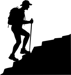  Mountain Hikers Silhouettes Vector with Trekking Poles 