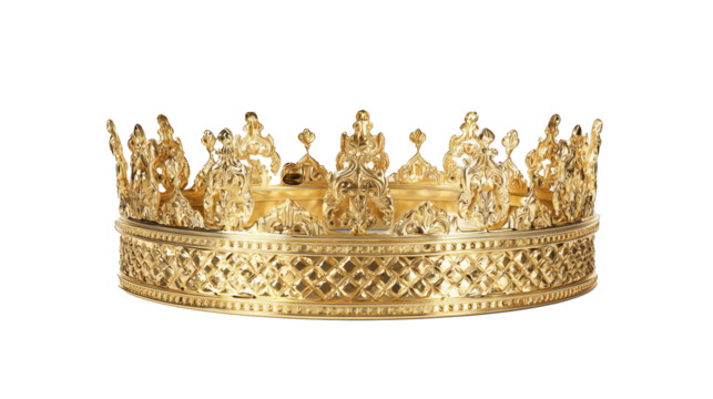Golden Ornate Crown with Intricate Designs and Diamond Patterns for Royalty and Luxury Projects