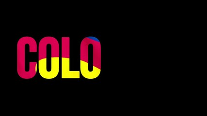 Colorado text animation with state flag texture and vivid colors, isolated on dark backdrop. Creative typographic element for travel themes, patriotism, souvenirs, and graphic design projects. - Powered by Adobe