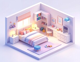 3D Isometric Render of Cozy Bedroom Interior