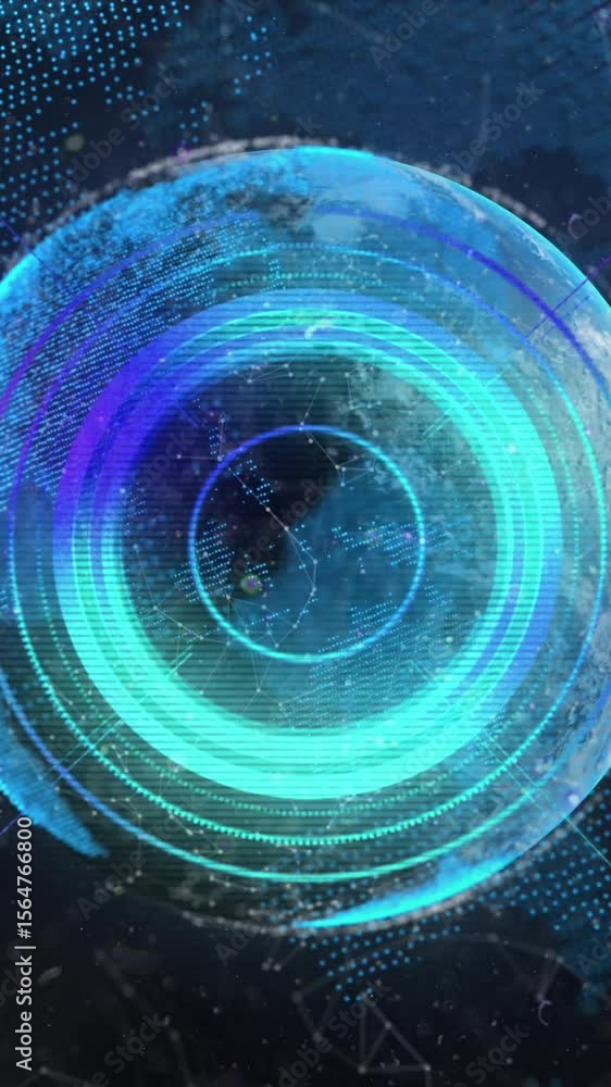 Aufkleber animation of scope scanning with globe of connections in the background
