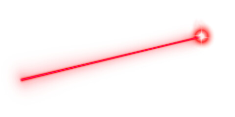 Red bright laser ray with glowing neon light and smoke reflection on transparent background with realistic shining effect
