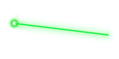 Green bright laser ray with glowing neon light and smoke reflection on transparent background with realistic shining effect
