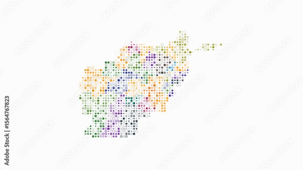 Poster afghanistan dotted animation. shape of the country build of pulsating colored dots. small size round