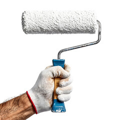 Hand holding paint roller, isolated on transparent background