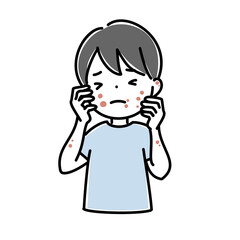 発疹で辛い子供のイラスト