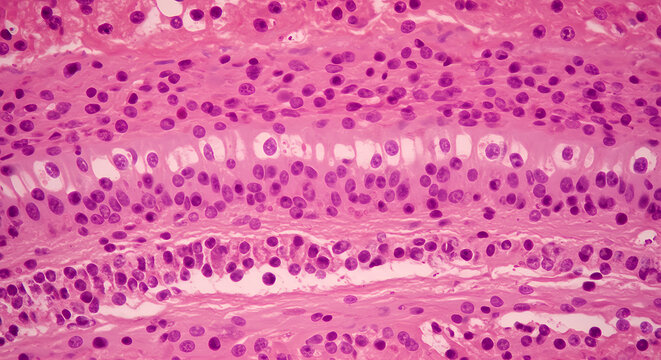 Histology Harmony: Close-Up of H&E Stained Pseudostratified Columnar Epithelium Tissue Specimen