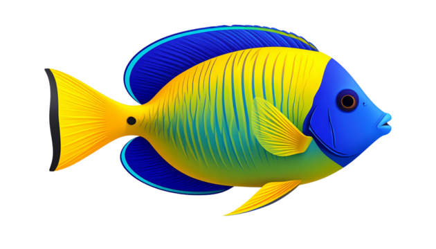 Realistic isolated illustration of a colorful tropical fish on transparent background PNG. - Powered by Adobe