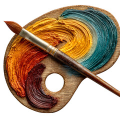Painter’s palette with thick brush strokes, isolated on transparent background