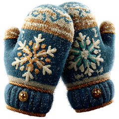 Pair of mittens with snowflakes, isolated on transparent background