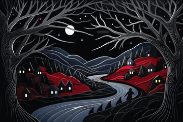 Vector illustration of a Halloween night with urban sport motorcycle art and graffiti wall design