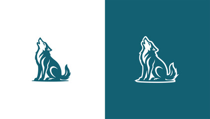 Howling wolf silhouette logo in minimalist vector style, generative ai