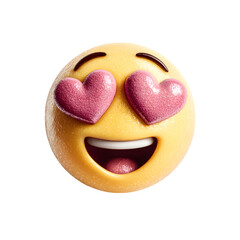 Smiling emoji with heart eyes, glossy style, isolated on transparent background