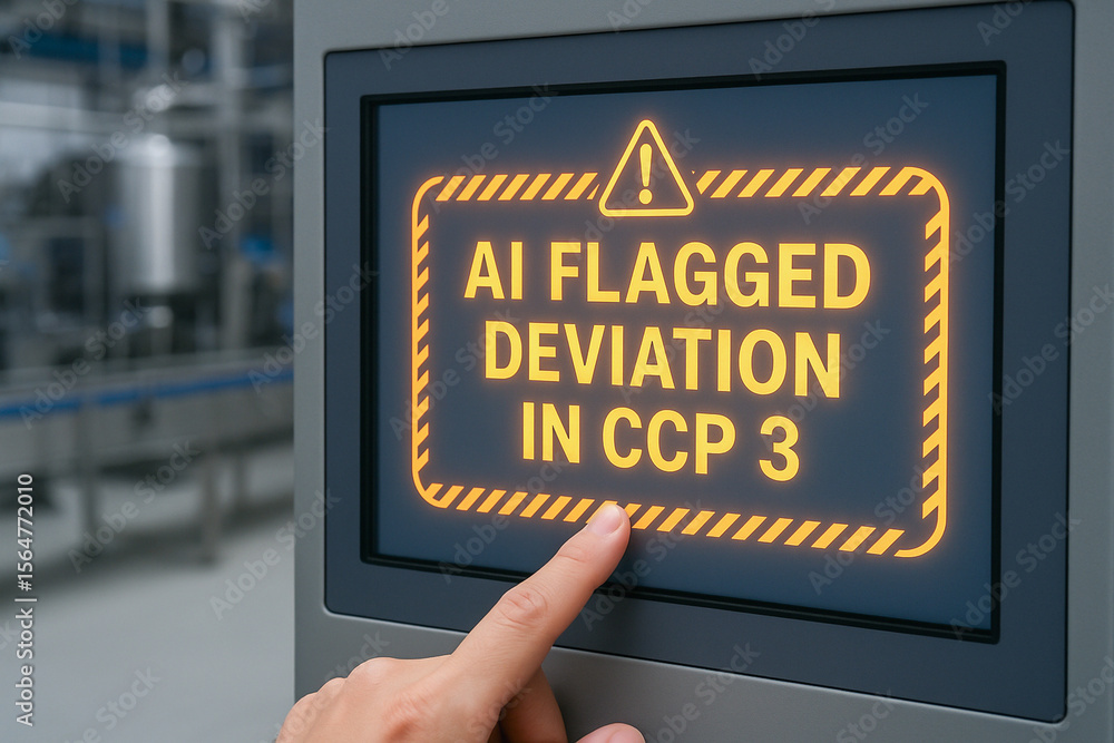 Poster ai flagged deviation on control panel highlights critical point in hazard analysis for haccp system 