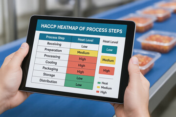HACCP hazard analysis critical control point heatmap shows process steps with low medium and high heat levels for food safety control