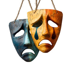 Theater masks happy and sad, isolated on transparent background