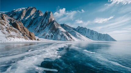 Fototapeta premium Snow Mountain and Ice Lake in Winter