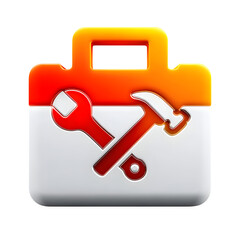 Toolbox icon with wrench and hammer, isolated on transparent background