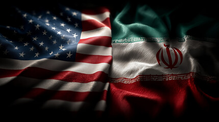 Iran flags and american flag in a symbolic display of unity global context mixed textiles close-up view cultural significance