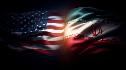 Tension between nations iran flags and american flag symbolizing conflict dark background emotional impact