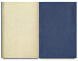 古い時代の和綴じ青本、四つ目綴じの見開き冊子