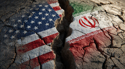 Tensions rise iran flags and american flag clash cracked ground political statement global conflict dramatic perspective