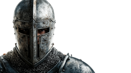 A medieval knight in full armor, background isolated on a Transparent background, PNG file.