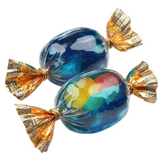 Wrapped candy in foil twist, isolated on transparent background