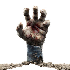 Zombie hand emerging from ground, isolated on transparent background