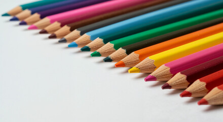 Obraz premium Colorful Pencils Arranged in a Row on White Background