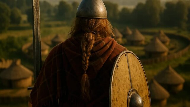 Celtic Warrior Very Slow Zoom City Background Traditional Clothing