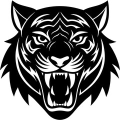 head of a tiger silhouette on white background