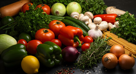 Flat Lay of Seasonings – Salt, Black Pepper, and Fresh Herbs