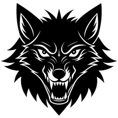 wolf head aggressive silhouette on white background