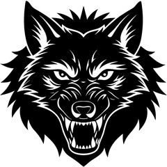 wolf head angry and aggressive vector silhouette on white background