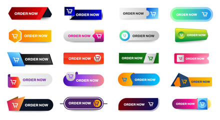 Order now buttons icon design set. Shopping cart button icon ui, ux with different gradient color. vector