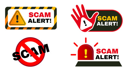 Scam alert notification set icon. fraud notice alert. malware hack attack atention banner pop up. vector