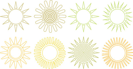 Sun vector graphic design elements set of golden sunburst icons summer theme art