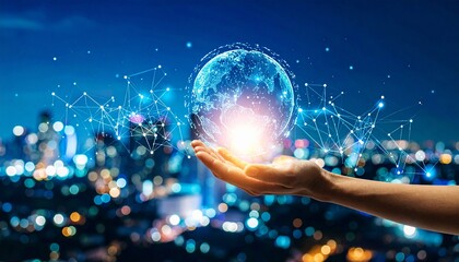 A woman's hand reaching out to the metaverse universe, symbolizing the digital transformation that will shape the next generation of technological advancements.