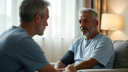 Obraz premium Senior Man Health Check — Blood Pressure Measurement and Heart Care