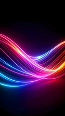 Laser light wave with neon colors bending and twisting in black space