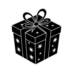 Black and white vector illustration of a Christmas gift box with White Background
