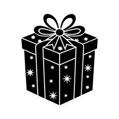 Black and white vector illustration of a Christmas gift box with White Background