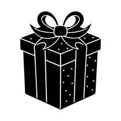 Black and white vector illustration of a Christmas gift box with White Background