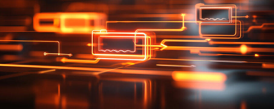 Stylized ecommerce flowchart displaying connections and processes for online shopping transactions